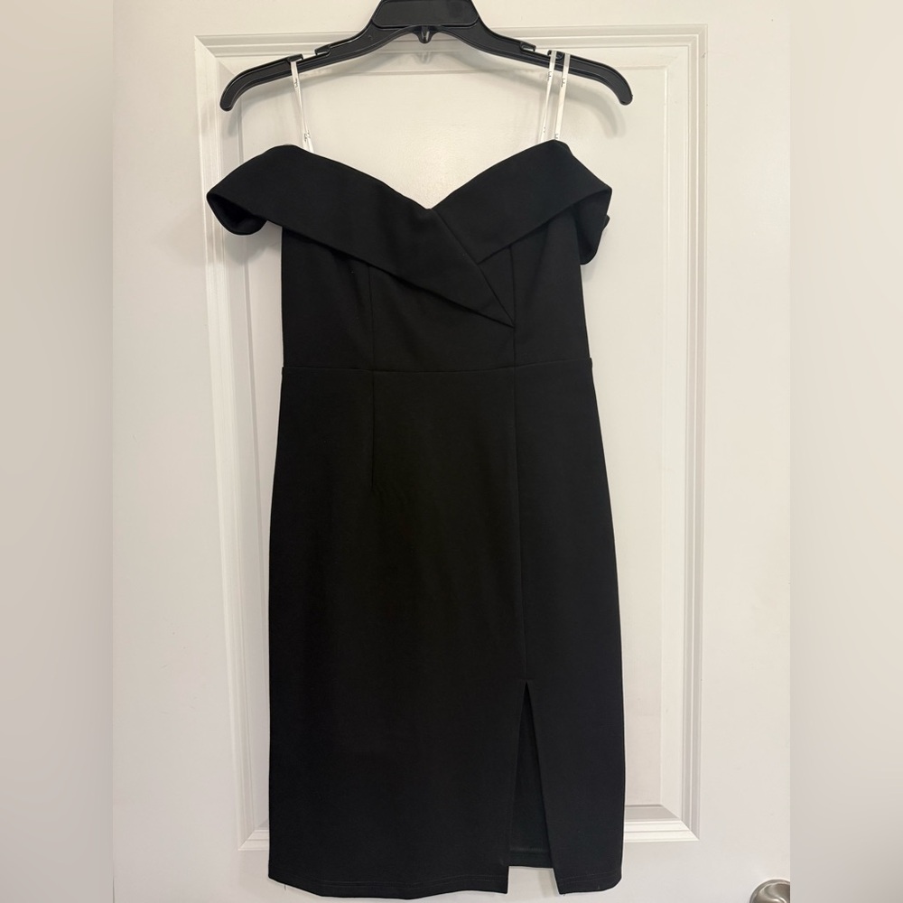 Lulu's Black Off-Shoulder Asymmetrical Cocktail Dress